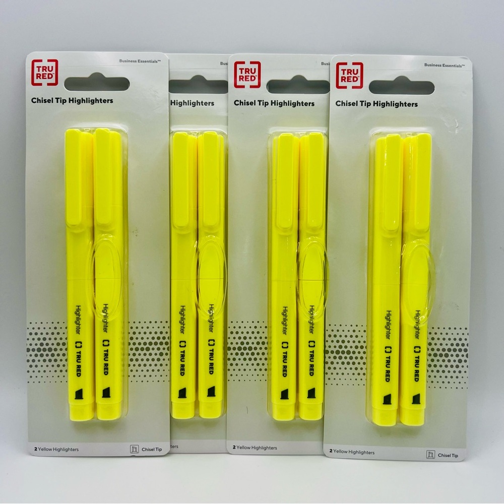 Lot of FourTRU RED Pocket Highlighter with Chisel Tip Yellow 2 Pack (Total 8).
